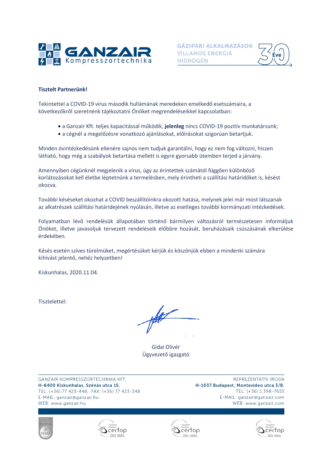 Ügyféltájékoztatás a COVID-19 vírus kapcsán