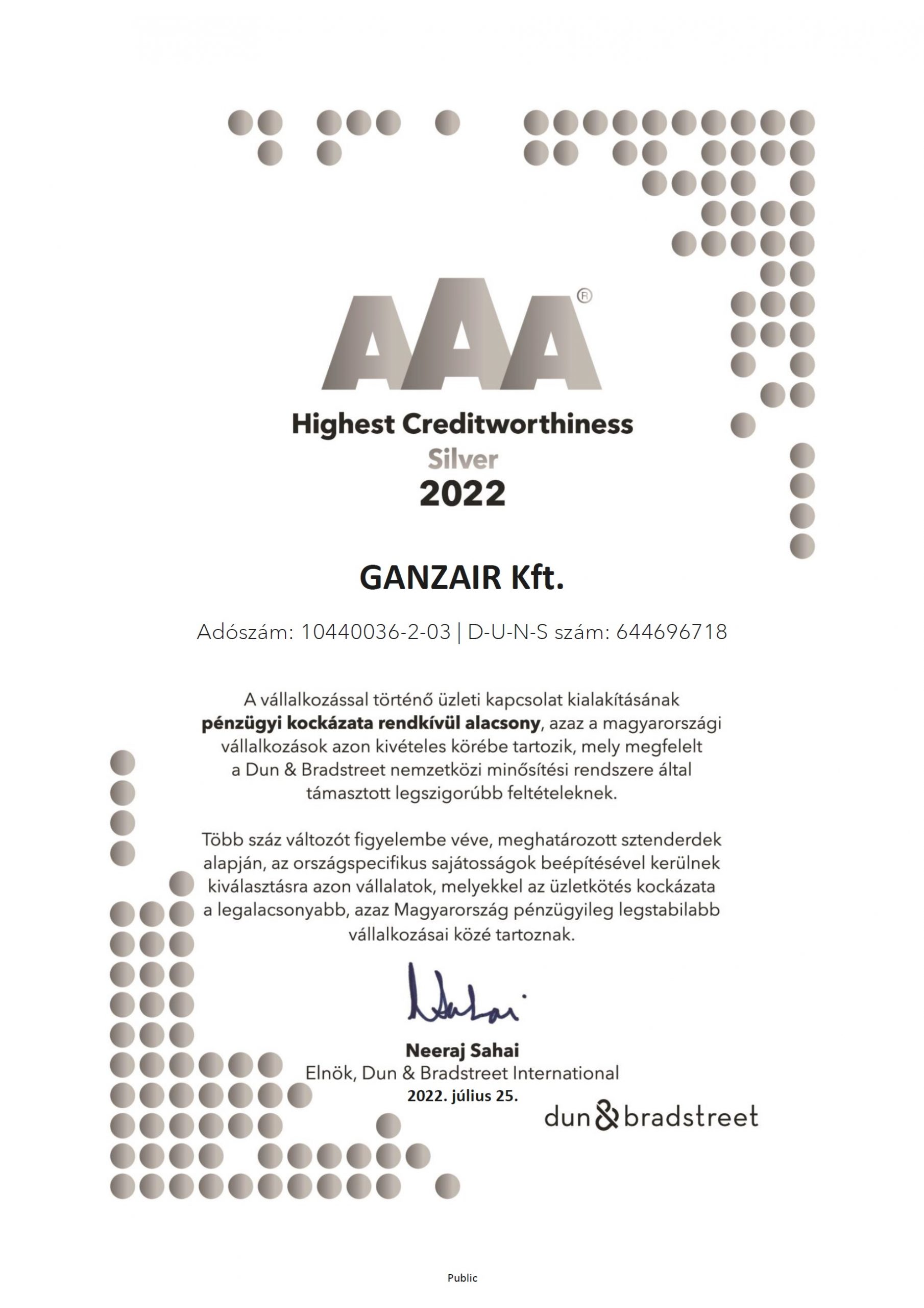 A Ganzair egyike a pénzügyileg legstabilabb cégeknek